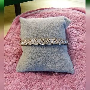 CL Signed Sterling Silver Cubic Zirconia Triangle Cut Tennis Bracelet